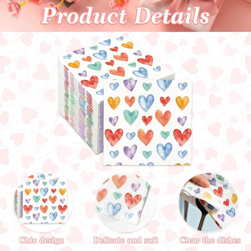 Luktastic Valentines Napkins, 50Pcs Valentine's Day Paper Napkins, Colorful Heart Cocktail Beverage Napkin Disposable Guest Towels for Home Dinner Wedding Bridal Anniversary Party Supplies Tableware Decorations - Image 3