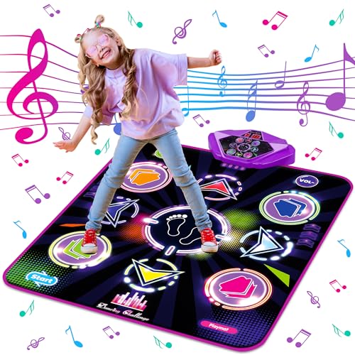 Kusntin Dance Mat, Dance Mixer Rhythm Step Play Mat, Pink Dance Pad with LED Lights, Adjustable Volume, Built-in Music, 5 Game Modes, Xmas Birthday Gifts for 3-10 Years Girls Toys (Purple-Black) - Image 1