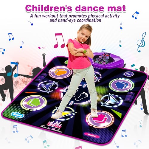 Kusntin Dance Mat, Dance Mixer Rhythm Step Play Mat, Pink Dance Pad with LED Lights, Adjustable Volume, Built-in Music, 5 Game Modes, Xmas Birthday Gifts for 3-10 Years Girls Toys (Purple-Black) - Image 5