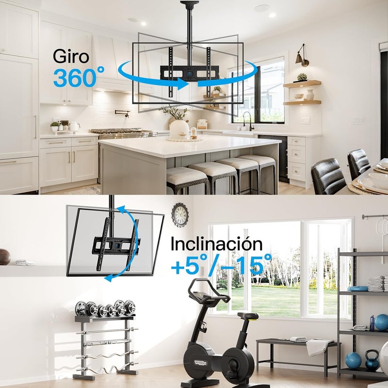 PERLESMITH Ceiling TV Mount for 26-65 inch Flat Screen Displays, Max VESA 400x400mm, Hanging Adjustable Ceiling TV Bracket Fits Most LCD LED OLED 4K TVs, Pole Ceiling Mount Holds up to 110lbs, PSCM2 - Image 5