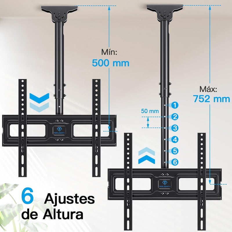 PERLESMITH Ceiling TV Mount for 26-65 inch Flat Screen Displays, Max VESA 400x400mm, Hanging Adjustable Ceiling TV Bracket Fits Most LCD LED OLED 4K TVs, Pole Ceiling Mount Holds up to 110lbs, PSCM2 - Image 4