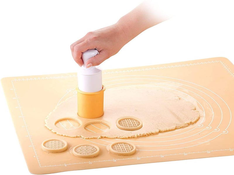 KAISHANE Silicone Cookie Stamps Set for Baking - Geo Geometric Figure Cookie Stamps with Handle and 6 Silicone Stamps High Heat Resistant to 480Â°F Yellow Color - Image 5