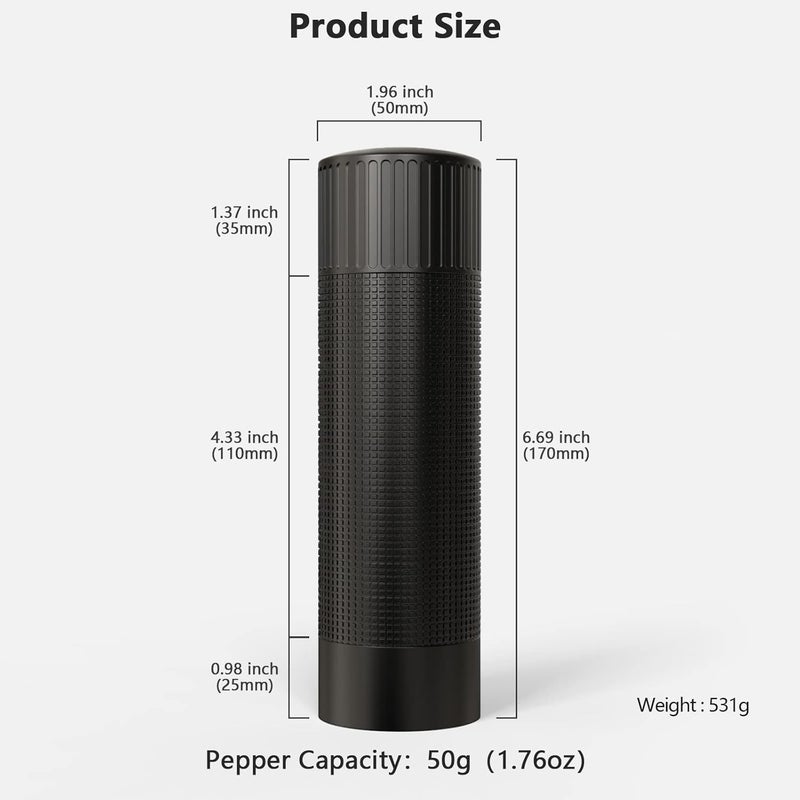 Luvan Pepper Grinder Mill, Heavy Duty Aluminum Manual Pepper Mill, Professional Grade Pepper Grinder with Stainless Steel Blade and Adjustable Coarseness, Black Pepper Mill Grinder Refillable Gift Set - Image 2