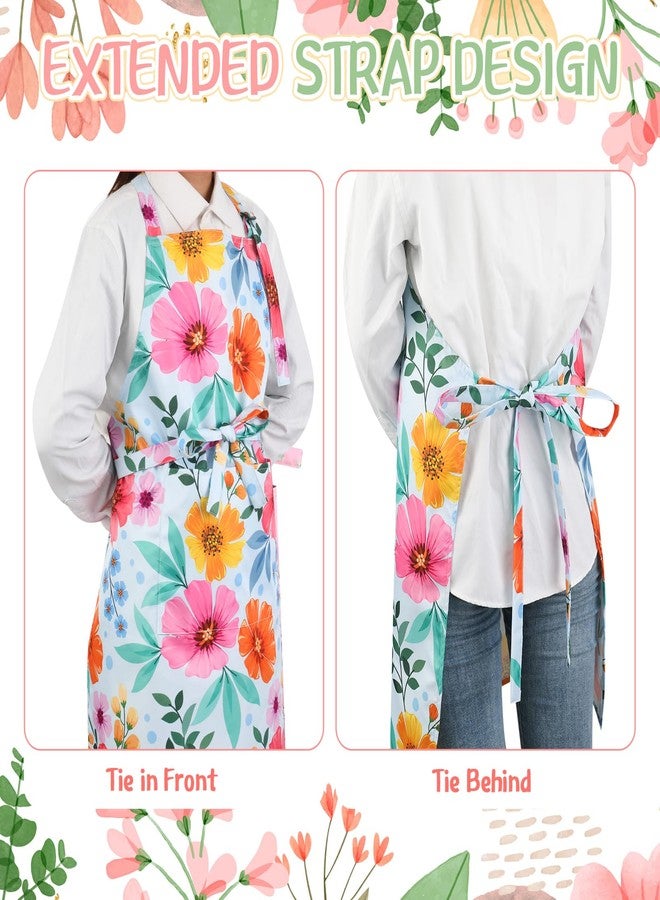 XLSXEXCL 2 Pack Floral Apron for Women with Pockets, Adjustable Chef Aprons, Waterproof Kitchen Aprons for Cooking, Baking, Gardening, Crafting, Grilling - Image 4