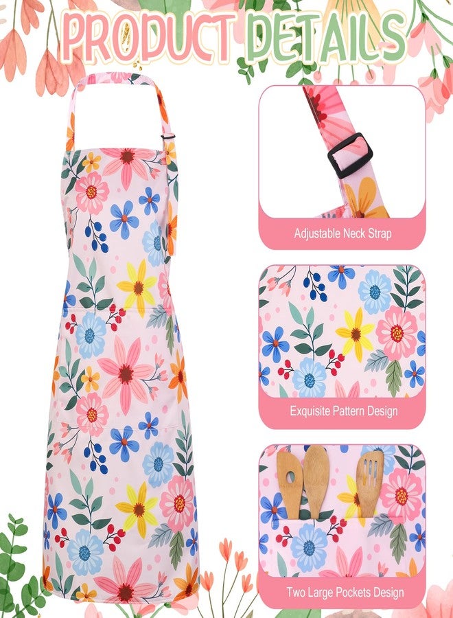 XLSXEXCL 2 Pack Floral Apron for Women with Pockets, Adjustable Chef Aprons, Waterproof Kitchen Aprons for Cooking, Baking, Gardening, Crafting, Grilling - Image 3