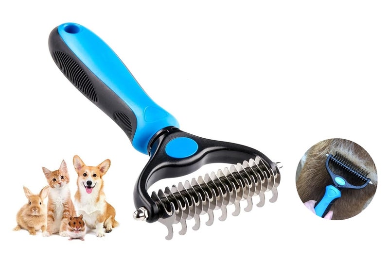Thstheaven Pet Grooming Brush & Nail Clippers Trimmers - Double Sided Shedding and Dematting Undercoat Rake Comb for Dogs and Cats - Safe Dematting Comb for Easy Mats & Tangles Removing (Blue) - Image 1