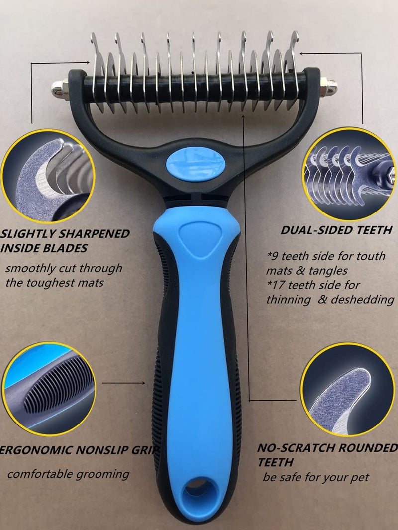 Thstheaven Pet Grooming Brush & Nail Clippers Trimmers - Double Sided Shedding and Dematting Undercoat Rake Comb for Dogs and Cats - Safe Dematting Comb for Easy Mats & Tangles Removing (Blue) - Image 3