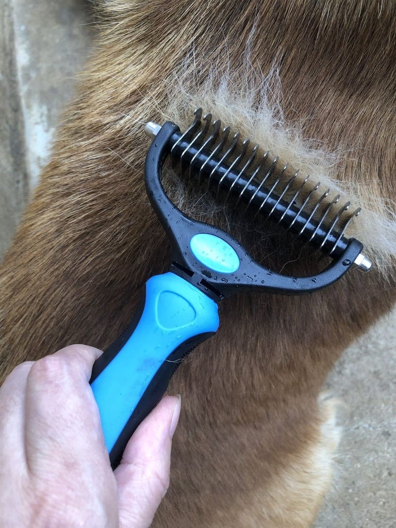Thstheaven Pet Grooming Brush & Nail Clippers Trimmers - Double Sided Shedding and Dematting Undercoat Rake Comb for Dogs and Cats - Safe Dematting Comb for Easy Mats & Tangles Removing (Blue) - Image 2