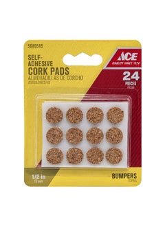 ACE 24-Piece Self Adhesive Bumper Cork Pads Brown 0.5inch 9962 