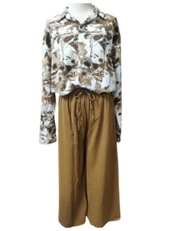 Generic 2 Piece Set New Trend Fashion Cotton Linen Long Sleeve Suit and  Loose Pants Summer Spring Clothes for Women Free Size T-0232  - Image 1