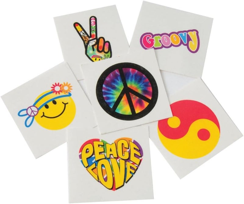 U.S. Toy U.S. Toy 144 Indiviual Assorted Groovy Hippie 60s and 70s Themed Trick or Treat Tattoos 