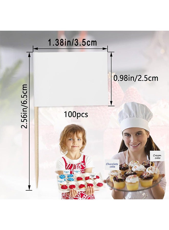 100PCS White Mini Food Labels For Party Buffet Blank Toothpick Flags Paper Charcuterie Accessories Mini Food Picks For Kids DIY Cheese Markers For Cupcake Toppers Tags Stick Decorations - Image 2