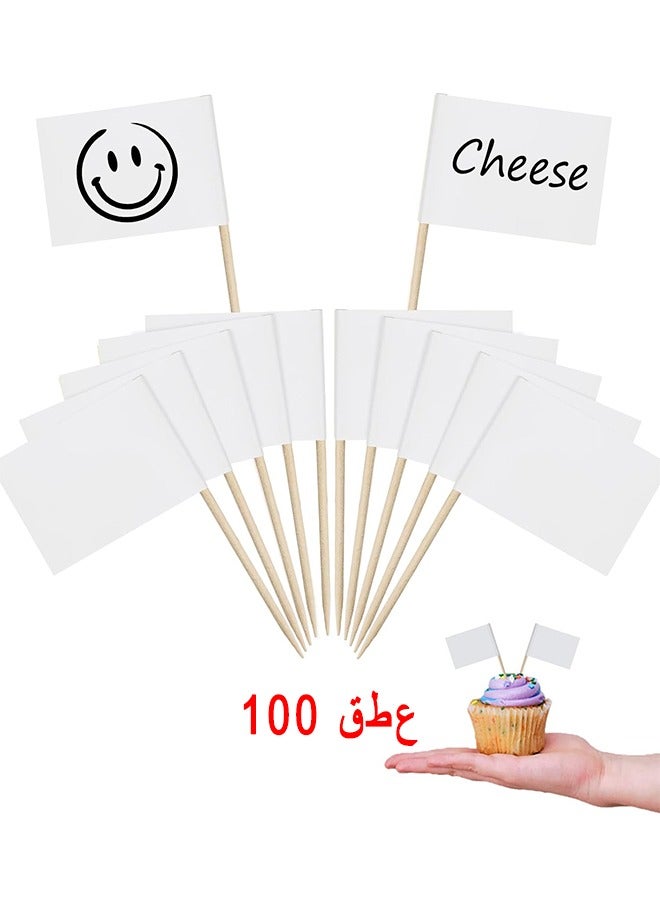 100PCS White Mini Food Labels For Party Buffet Blank Toothpick Flags Paper Charcuterie Accessories Mini Food Picks For Kids DIY Cheese Markers For Cupcake Toppers Tags Stick Decorations - Image 1
