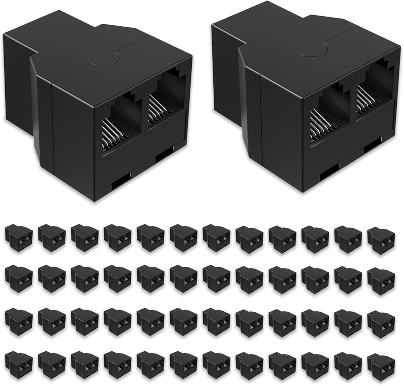Uvital RJ12 6P6C 3 Female Telephone Line Splitters, Phone Jack Splitter, Telephone Landline Cable Connector and Separator(Black, 50 Pack) - Image 1
