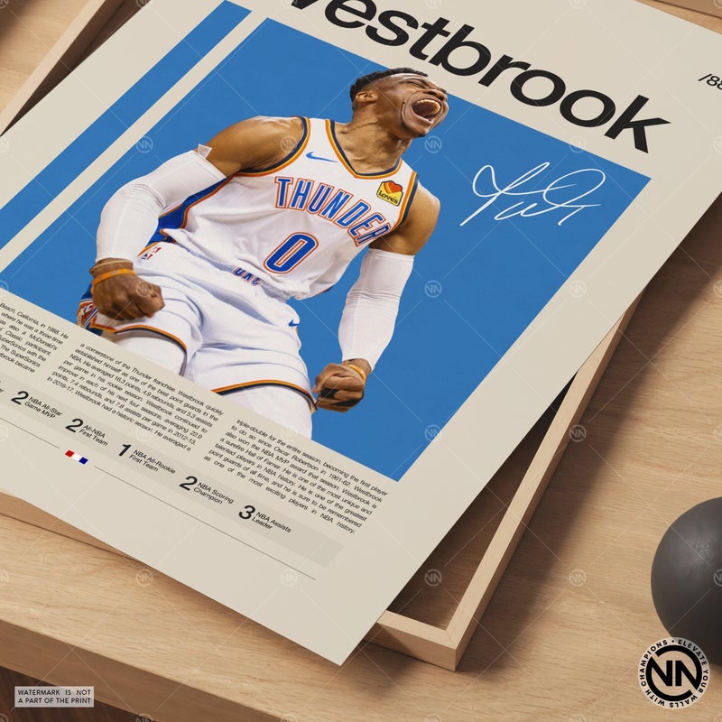 TNESSENTIAL Russell Westbrook Poster, Oklahoma City Thunder OKC, NBA Poster, Sports Poster, Mid Century Modern, NBA Fans, Sports Bedroom Posters - Image 5