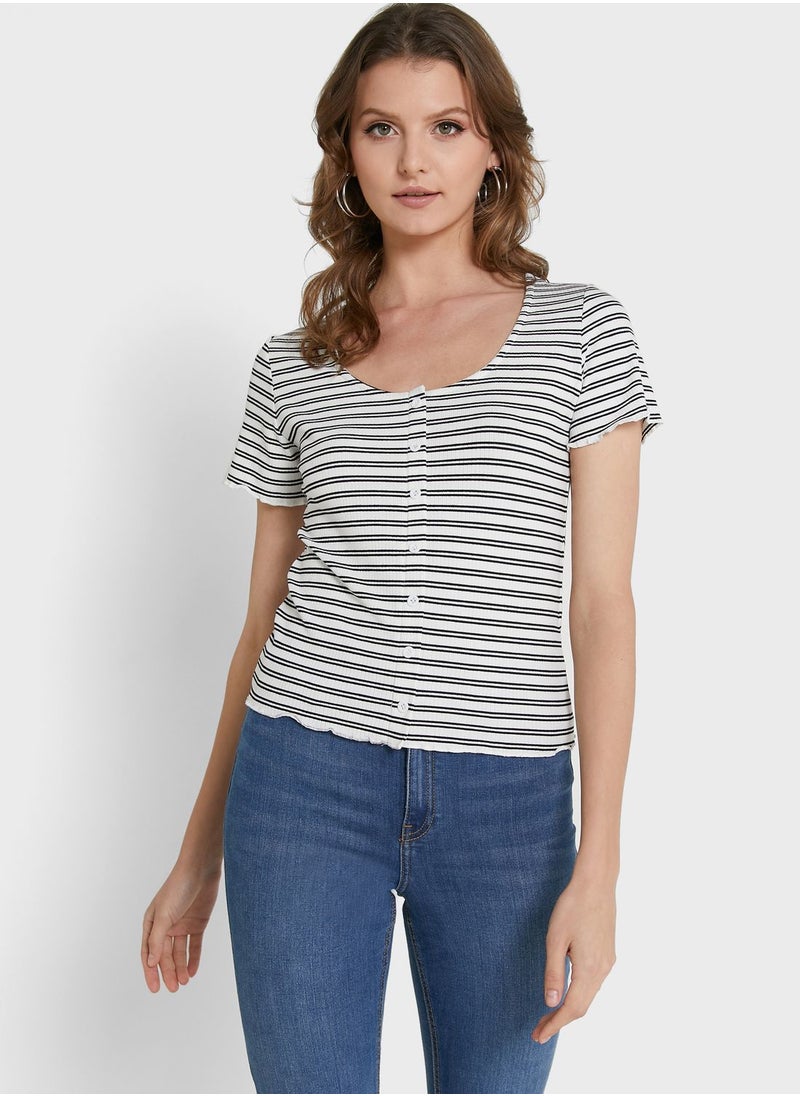 Basicxx - Striped Button Detail Top - Image 1