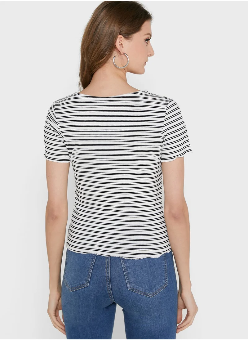 Basicxx Striped Button Detail Top