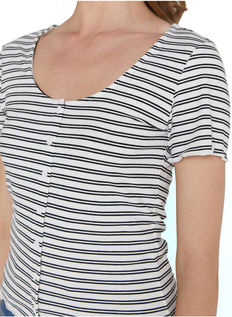 Basicxx - Striped Button Detail Top - Image 1