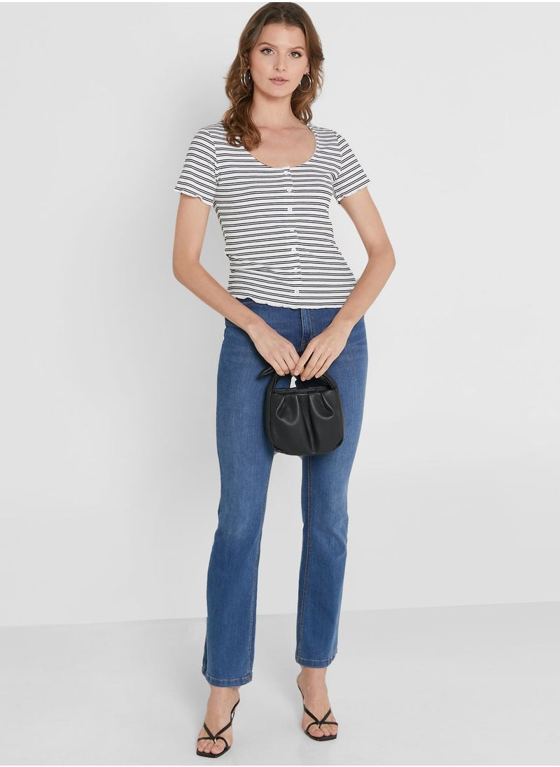 Basicxx - Striped Button Detail Top - Image 1