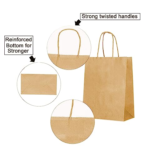 Shoplenty Brown Paper Gift Bags Bulk with Handles 5.25 X 3.25 X 8 [100 Bags] Ideal for Shopping, Packaging, Retail, Party, Craft, Gifts, Wedding, Recycled, Business, Goody and Merchandise Kraft Bag - Image 5
