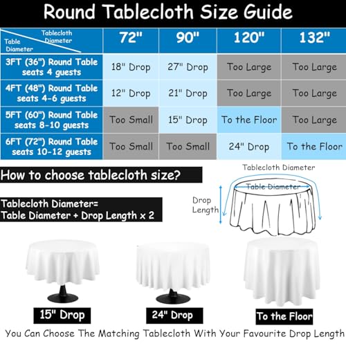 Urby 132 inches Large White Round Tablecloth for 6-7ft Round Folding Table That Seats 8-10 Guests, Round Tablecloth for Table with 6 Chairs, Ideal for Party, Wedding, Banquet and Events. - Image 5