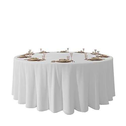 Urby 132 inches Large White Round Tablecloth for 6-7ft Round Folding Table That Seats 8-10 Guests, Round Tablecloth for Table with 6 Chairs, Ideal for Party, Wedding, Banquet and Events. - Image 1