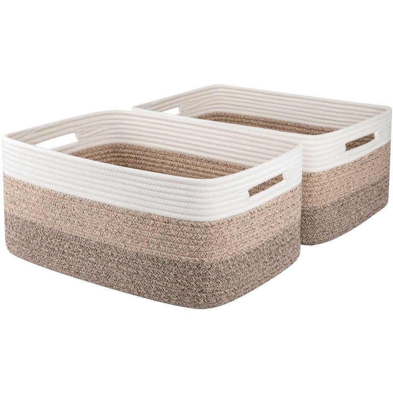 OIASKET Large Storage Basket for Organizing Woven Rope Basket for Shelves Closet Organizer Bins for Clothes Blanket Toys Baby Nursery Storage 177 x 13 x 787 2 Packs Gradient Yellow - Image 2