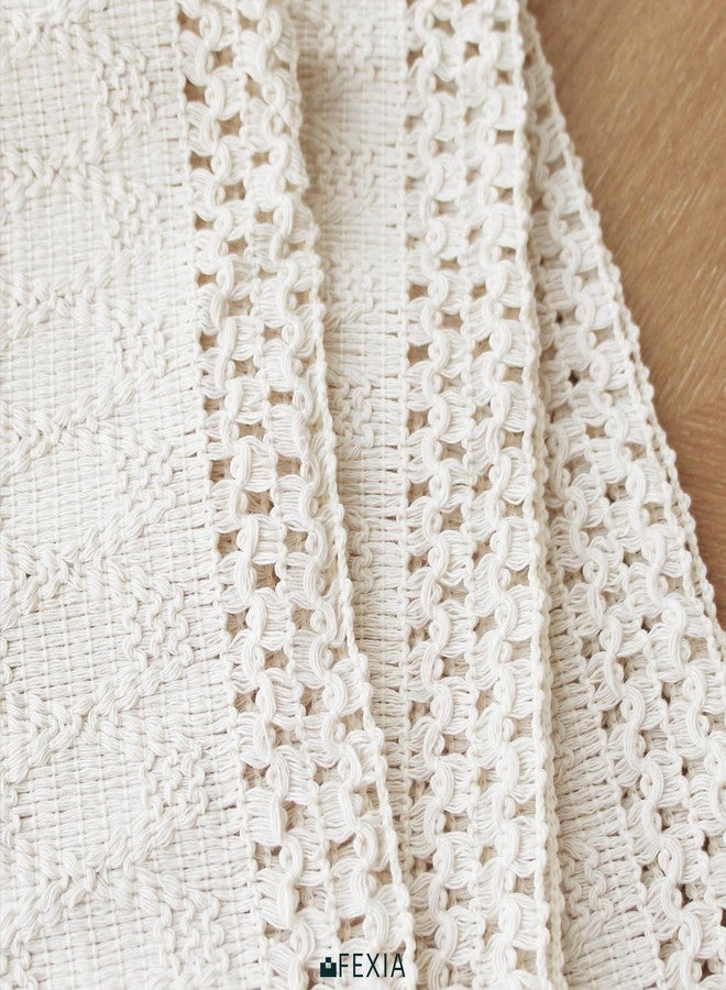FEXIA Boho Macrame Table Runner 36 Inches Long Cream Table Runner for Farmhouse Home Decor Table Runner with Tassels for Bohemian Dining Bedroom Decor Rustic Bridal Shower (12x36 Inches), CTR-0090 - Image 3