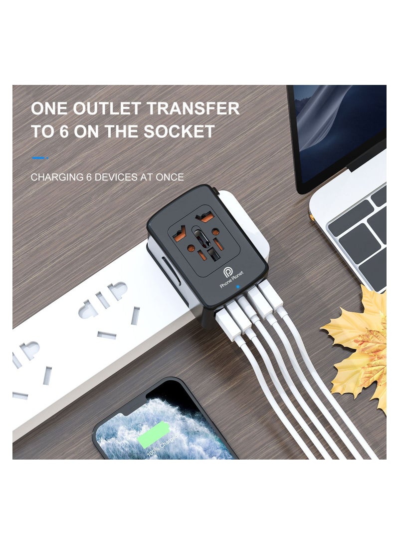 Phone Planet Universal Travel Adapter Plug, Multi-Functional Charger with 4 USB and Type-C Ports, Worldwide Power Socket with Multiple Country Adapters for International Travelers - Image 3