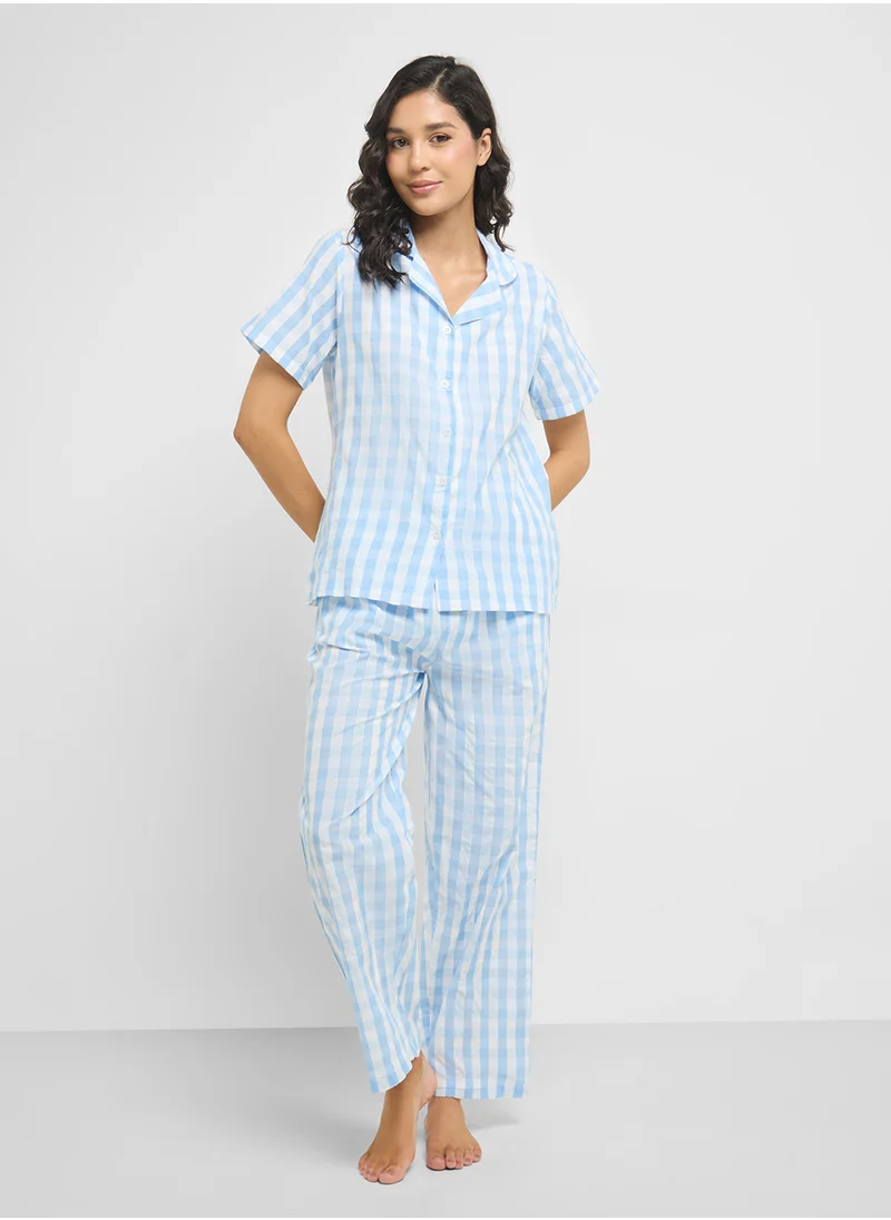 جينجر Cotton Checkered Shirt & Pyjama  Set