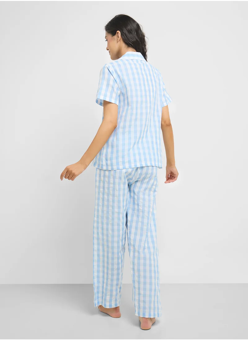 جينجر Cotton Checkered Shirt & Pyjama  Set