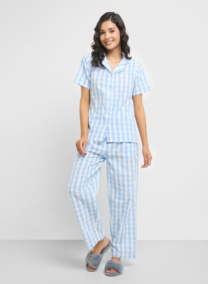 Ginger Cotton Checkered Shirt & Pyjama  Set  - Image 5