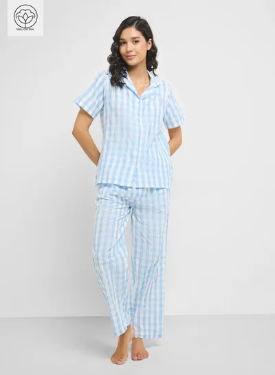 Ginger Cotton Checkered Shirt & Pyjama  Set