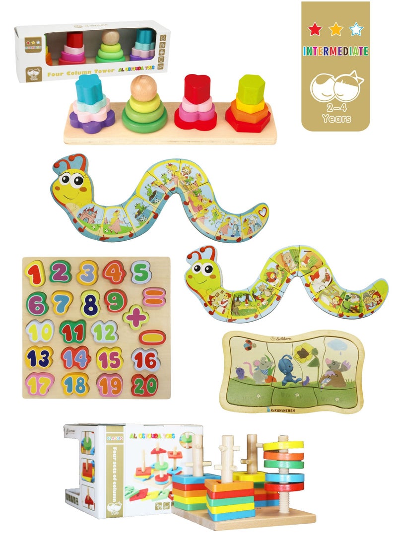 al ostoura toys - Basic 5-in-1 Magnetic Pen Maze Knob Board Puzzle Shape Matching Column Trolley Educational Wooden Learning Montessori Toys and Games For Intermediate - Image 1