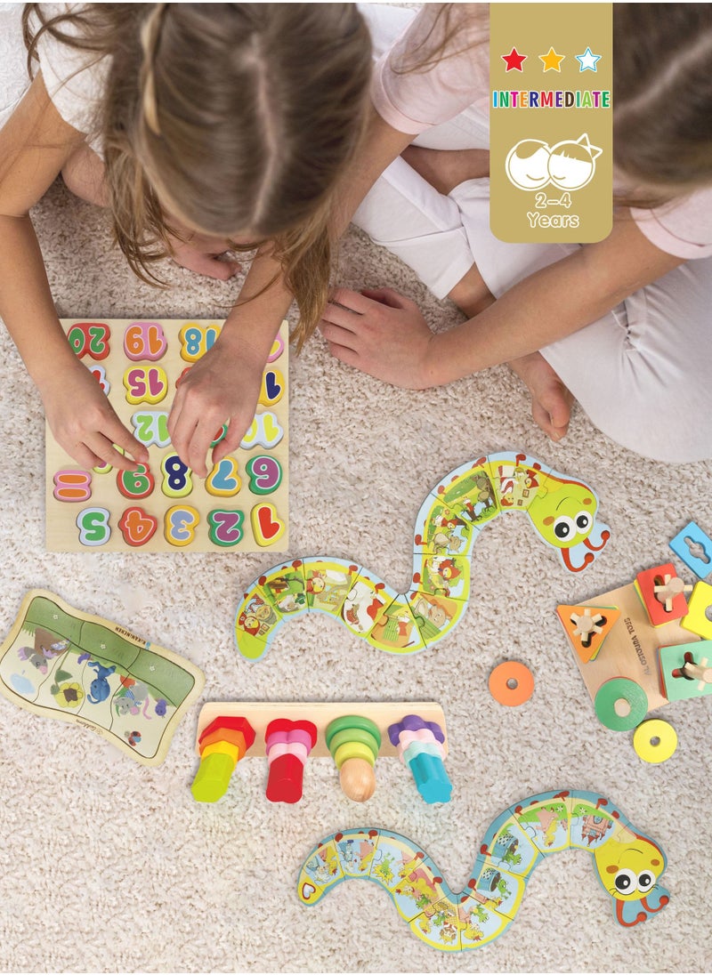 al ostoura toys - Basic 5-in-1 Magnetic Pen Maze Knob Board Puzzle Shape Matching Column Trolley Educational Wooden Learning Montessori Toys and Games For Intermediate - Image 1
