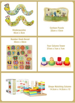 al ostoura toys Basic 5-in-1 Magnetic Pen Maze Knob Board Puzzle Shape Matching Column Trolley Educational Wooden Learning Montessori Toys and Games For Intermediate  - Image 3