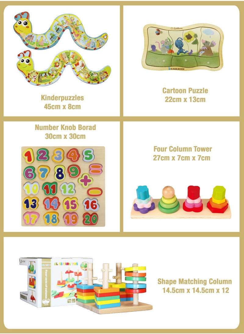 al ostoura toys - Basic 5-in-1 Magnetic Pen Maze Knob Board Puzzle Shape Matching Column Trolley Educational Wooden Learning Montessori Toys and Games For Intermediate - Image 1
