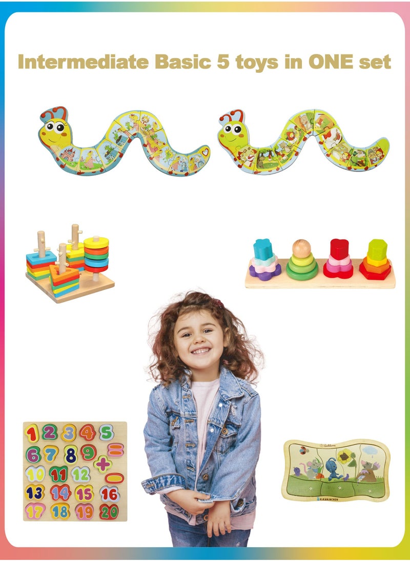al ostoura toys - Basic 5-in-1 Magnetic Pen Maze Knob Board Puzzle Shape Matching Column Trolley Educational Wooden Learning Montessori Toys and Games For Intermediate - Image 1