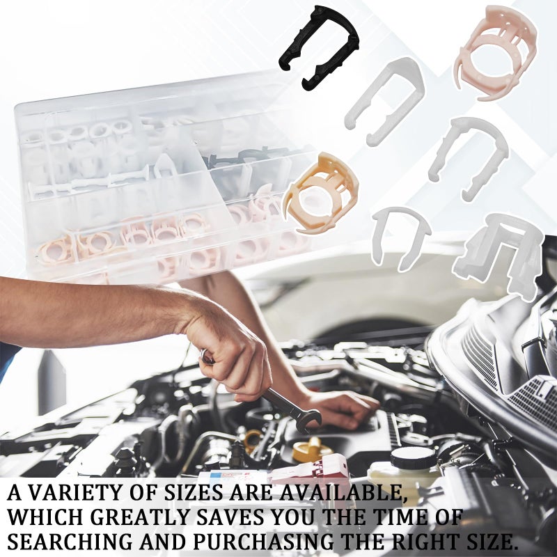 HHZL Fuel Line Retainer Clips, 3/8" & 5/16" Durable Nylon Gas Tank Repair Kit, 7 Size Fuel Line Retaining Clamp Assortment Replacement Kit Compatible with Ford, GM, Chrysler (70PCS) - Image 5