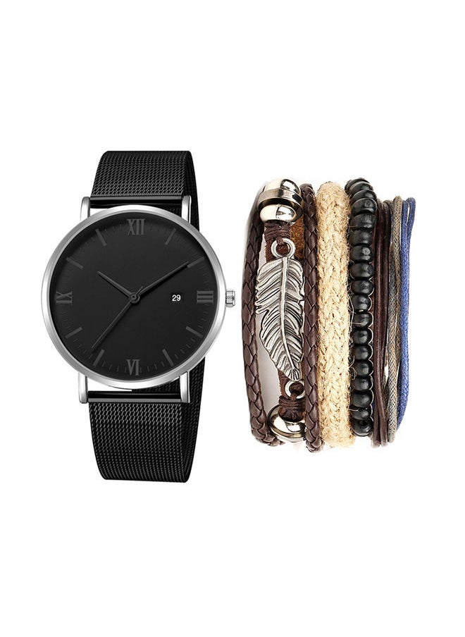 NIBEMINENT men Stainless Steel Quartz Analog Watch With Bracelet Set NNSB03705098 