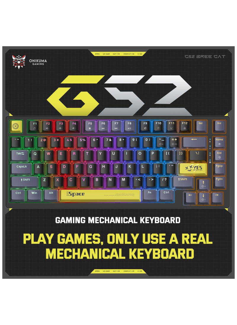 onikuma - G52 82 Keys Wired Gaming 75% KeyboardMechanical Keyboard Brown Switch RGB Backlit Suitable RGB Gaming KeyboardDetachable USB-C Cable, Support Win/Mac OS - Image 1