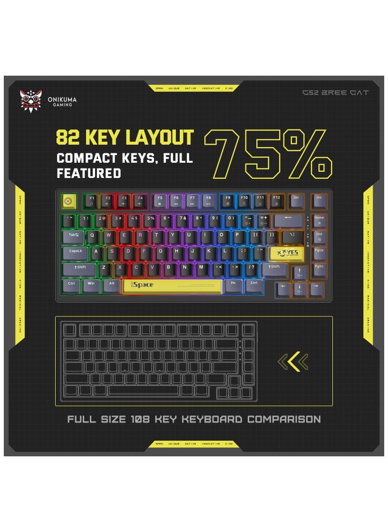 onikuma - G52 82 Keys Wired Gaming 75% KeyboardMechanical Keyboard Brown Switch RGB Backlit Suitable RGB Gaming KeyboardDetachable USB-C Cable, Support Win/Mac OS - Image 1