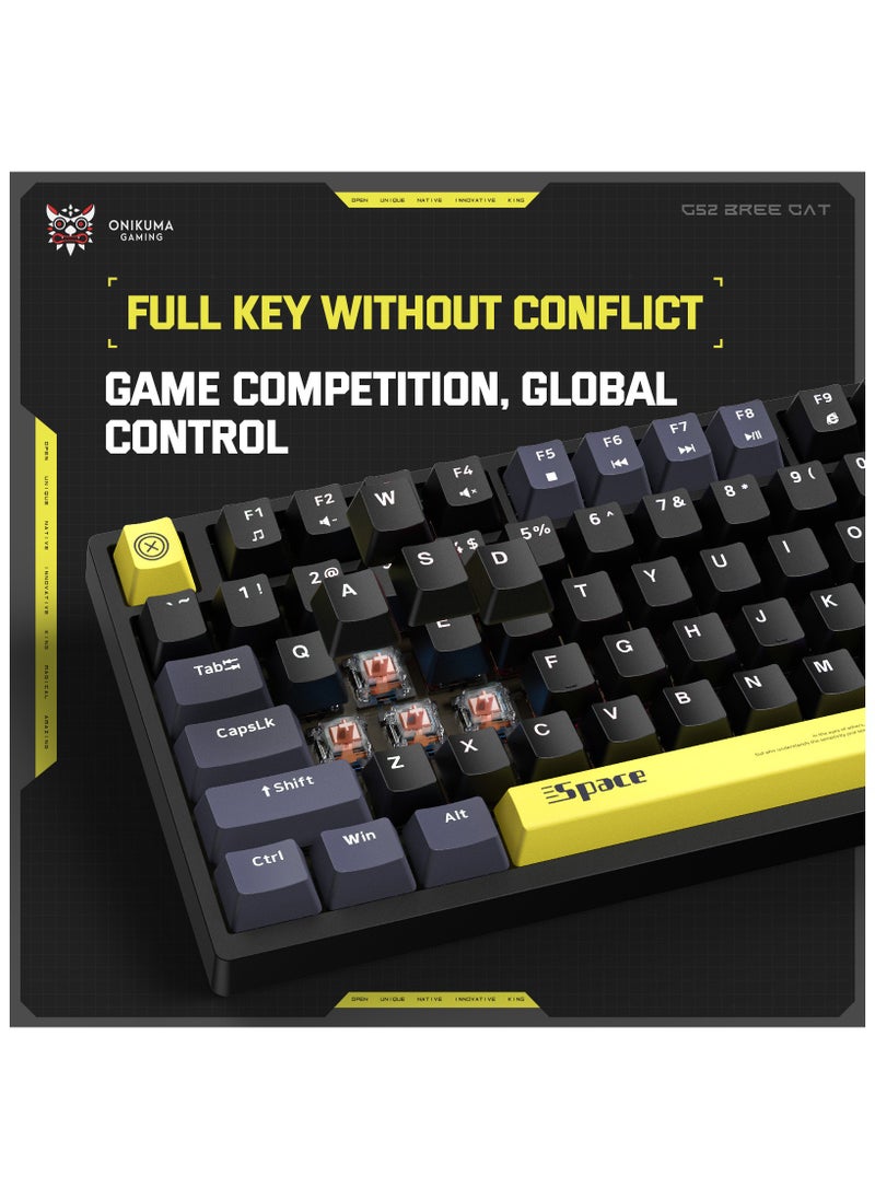 onikuma - G52 82 Keys Wired Gaming 75% KeyboardMechanical Keyboard Brown Switch RGB Backlit Suitable RGB Gaming KeyboardDetachable USB-C Cable, Support Win/Mac OS - Image 1