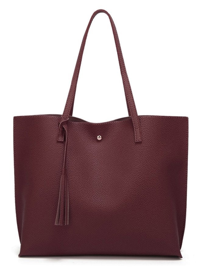 Dreubea Women's Soft Leather Tote Shoulder Bag from, Big Capacity Tassel Handbag - Image 1