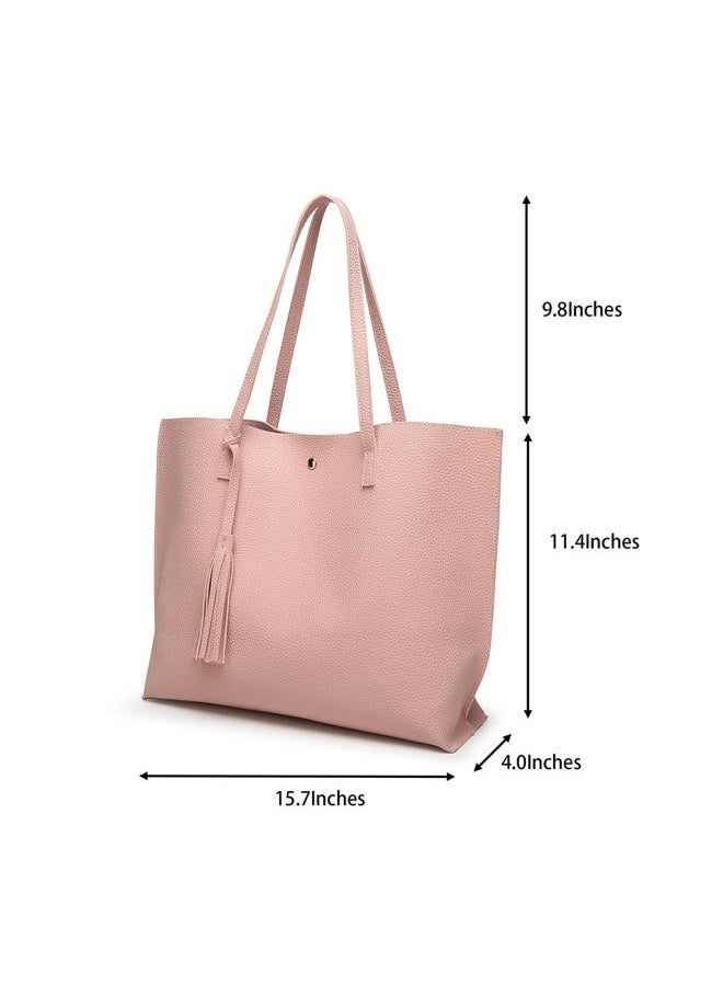 Dreubea Women's Soft Leather Tote Shoulder Bag from, Big Capacity Tassel Handbag - Image 4