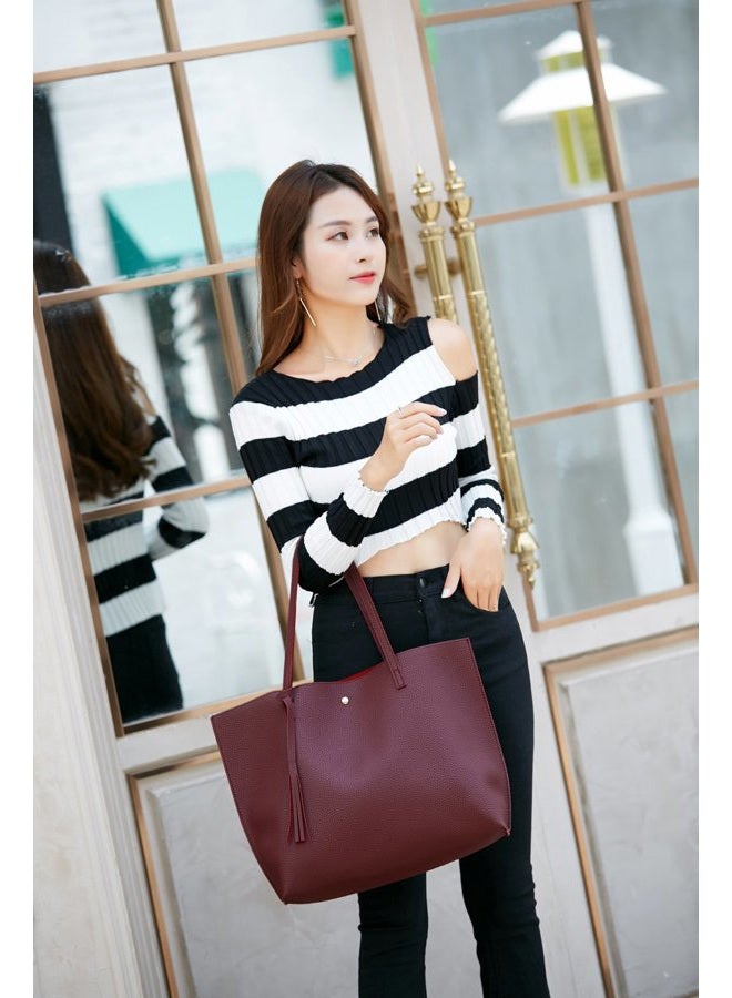 Dreubea Women's Soft Leather Tote Shoulder Bag from, Big Capacity Tassel Handbag - Image 3