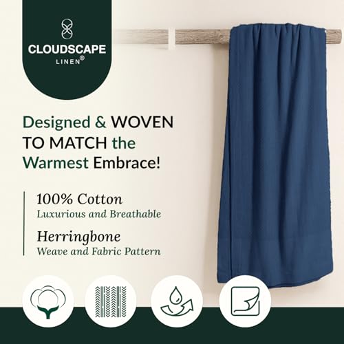 CloudScape Linen CLOUDSCAPE 100 Cotton King Size Blanket Soft Herringbone Weave 92x108 Fits Upto Cal King Breathable Lightweight Summer King Blanket for Adults All Season Blanketss Ensign Blue - Image 3