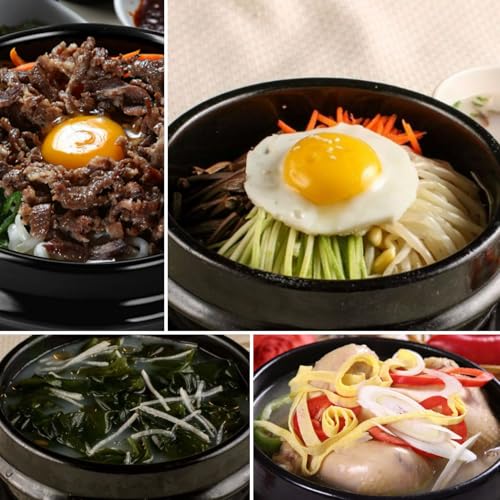 GOVNPJ Korean Stone Pot, Ceramic Sizzling Hot Pot for Bibimbap Korean Stone Bowl with Lid and Trivet 40 oz Clay Pot for Cooking, Korean Cooking Pot, 1200ml, Black - Image 2