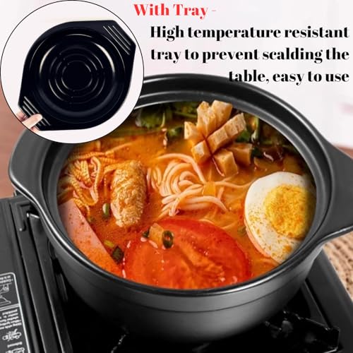 GOVNPJ Korean Stone Pot, Ceramic Sizzling Hot Pot for Bibimbap Korean Stone Bowl with Lid and Trivet 40 oz Clay Pot for Cooking, Korean Cooking Pot, 1200ml, Black - Image 3