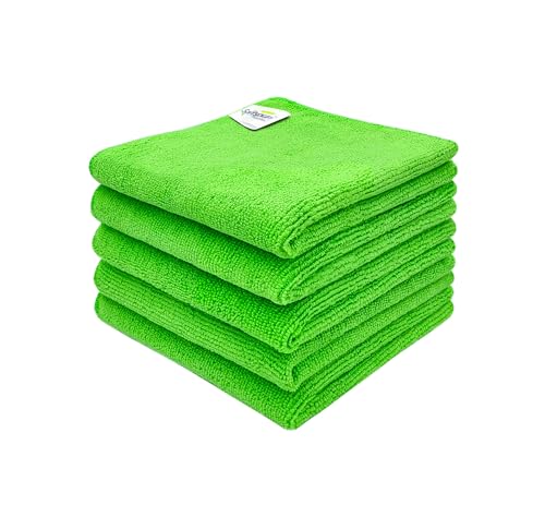 SOFTSPUN Microfiber Cloth 5pcs 40x40cms 340 GSM Green! Thick Lint & Streak-Free Multipurpose Cloths - Automotive Microfibre Towels for Car Bike Cleaning Polishing Washing & Detailing - Image 1